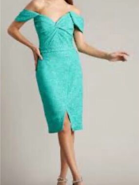 Tadashi Shoji Off-Shoulder Sheath Dress in Teal NWT
